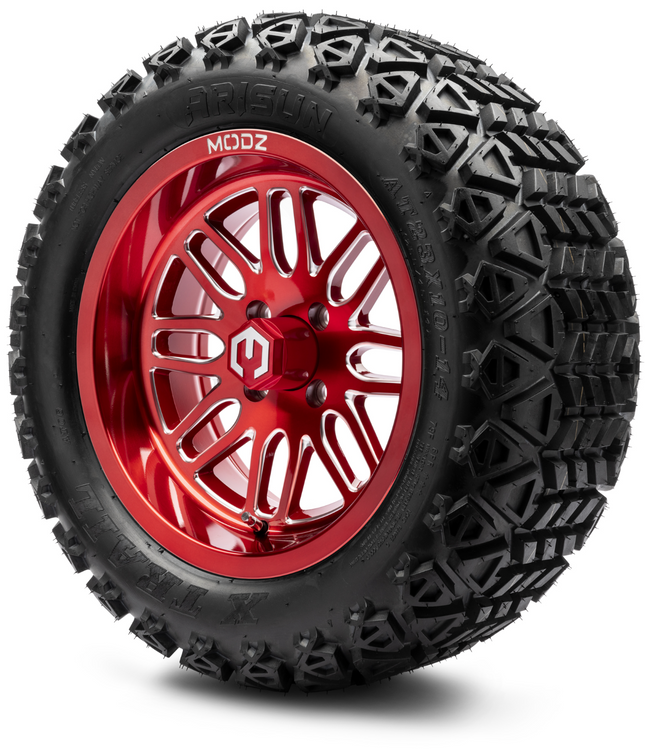 MODZ® 14" Mayhem Brushed Red with Ball Mill Wheels & Off-Road Tires Combo MODZ